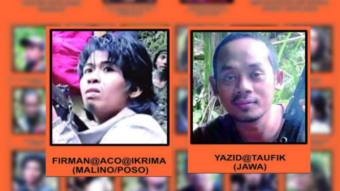 Foto dua terduga teroris kelompok Santoso yang tewas dalam kontak tembak dengan aparat di Poso, Sulawesi Tengah, pada Minggu, 15 Mei 2016.