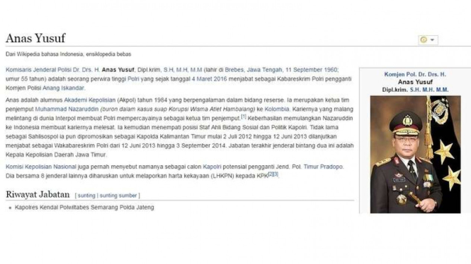 Profil Anas Yusuf sebagai Kabareskrim di Wikipedia