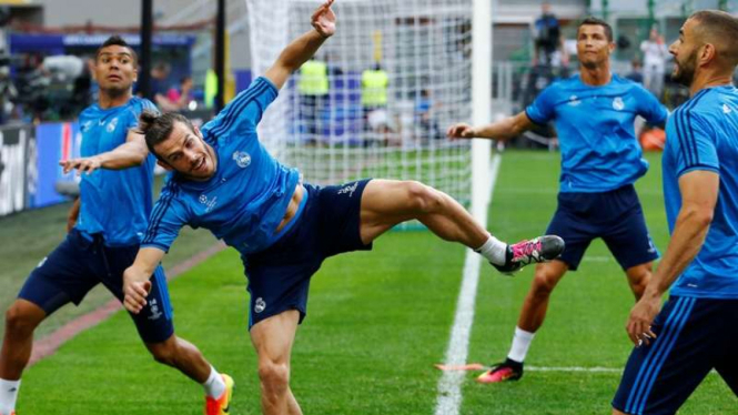 Para pemain Real Madrid dalam sesi latihan jelang laga final LIga Champions