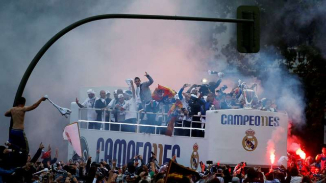 Real Madrid saat pulang ke Spanyol usai juara Liga Champions