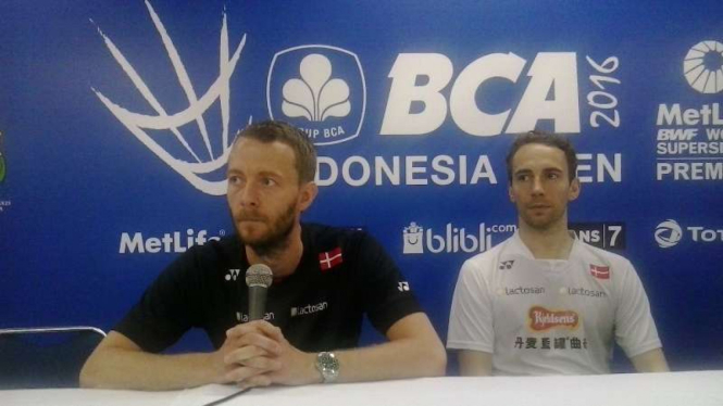 Pasangan ganda putra Denmark, Carsten Mogensen (kiri) dan Mathias Boe (kanan)