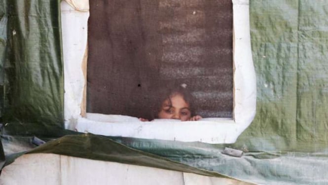 Anak pengungsi Suriah di tenda pengungsi di Bekaa Valley, Lebanon, 17 Mei 2016.