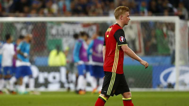 Gelandang Belgia, Kevin De Bruyne saat takluk dari Italia 0-2 di laga Grup E Piala Eropa 2016.