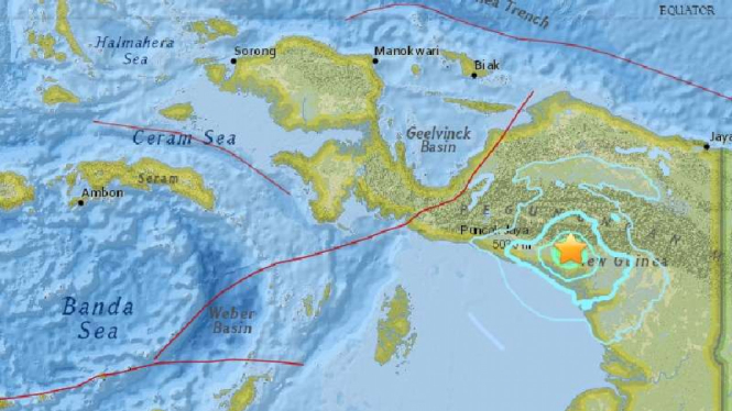 Lokasi gempa darat Papua.