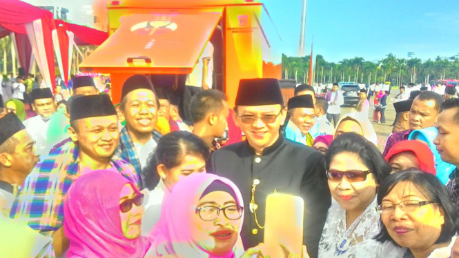 Gubernur DKI Jakarta, Basuki Tjahaja Purnama usai hadiri HUT DKI