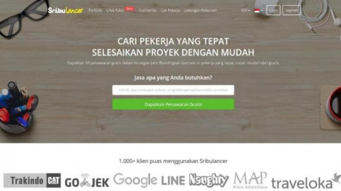 Tampilan website Sribulancer.