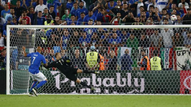 Eksekusi striker Italia, Simone Zaza, melambung.