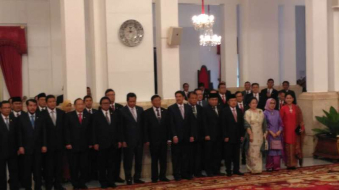 Ketua Umum DPP PDIP Megawati Soekarno Putri menghadiri pelantikan Komisaris Jenderal Tito Karnavian menjadi Kapolri, Rabu, 13 Juli 2016.