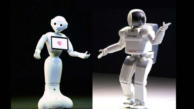 Robot Asimo dan Pepper (kanan). 