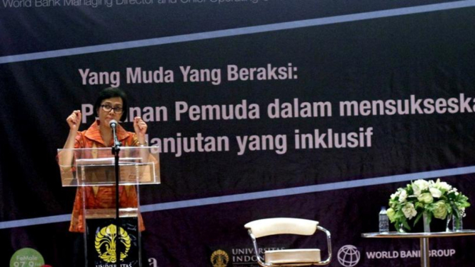 Menteri Keuangan Sri Mulyani dalam kuliah umum di Universitas Indonesia