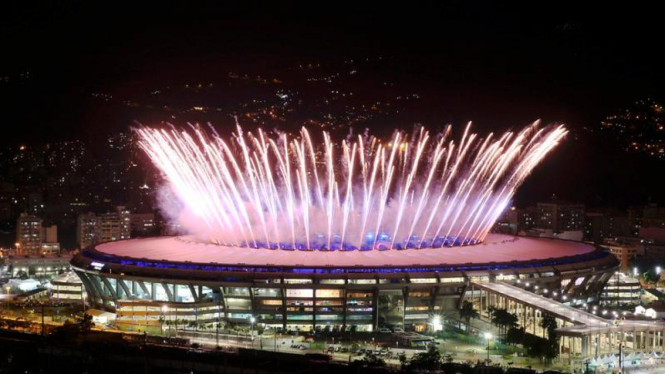Suasana Stadion Maracana saat upacara pembukaan Olimpiade 2016 