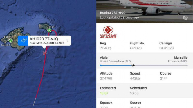 Pesawat Algeire Air yang terbang dari Aljazair hilang dari radar