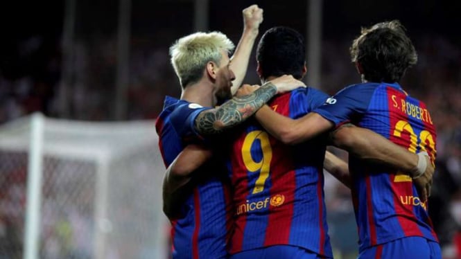 Selebrasi gol para pemain Barcelona