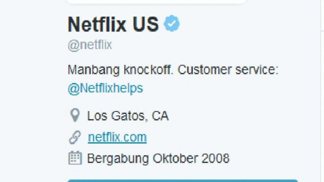 Profil Netflix dalam akun Twitter