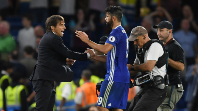 Manajer Chelsea Antonio Conte dan Diego Costa.