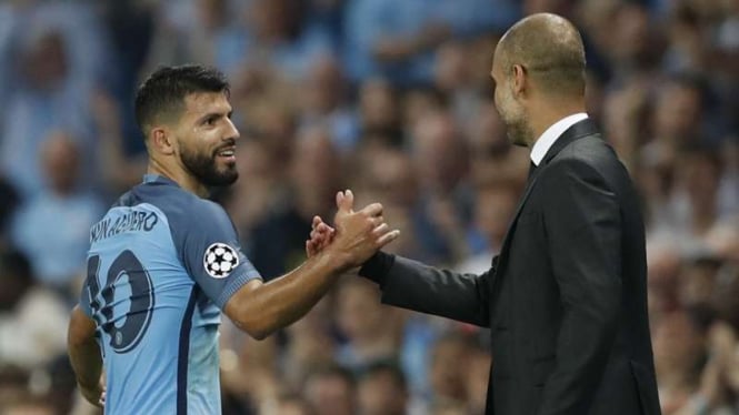 Sergio Aguero dan Pep Guardiola.