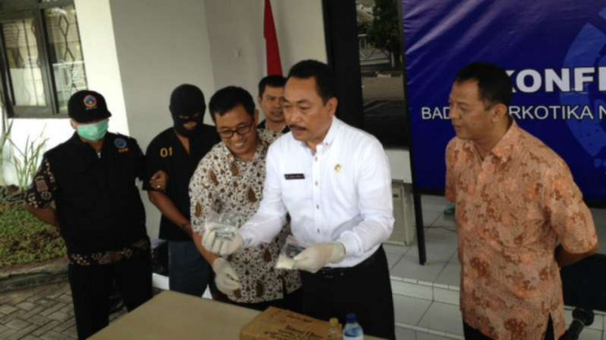 Kepala BNN Jawa Tengah, Brigadir Jenderal Polisi Tri Agus Heru, saat gelar perkara pengungkapan kasus narkoba di Semarang pada Jumat, 16 September 2016.