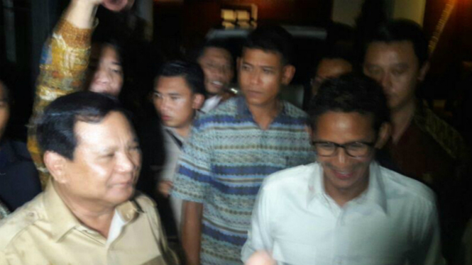 Ketua Umum Partai Gerindra Prabowo Subianto dan Sandiaga Uno, di kediaman Prabowo, Kamis malam, 22 September 2016.