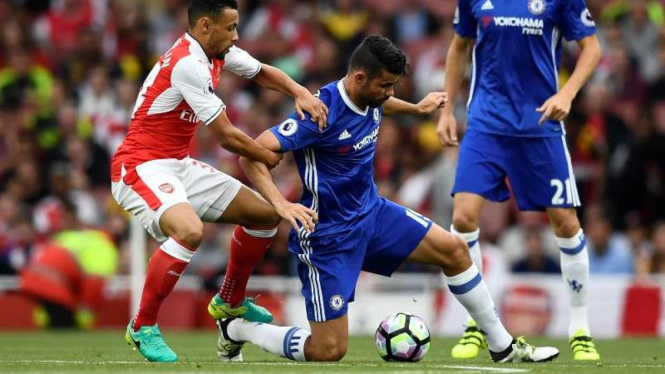 Pemain Chelsea, Diego Costa, saat hadapi Arsenal.