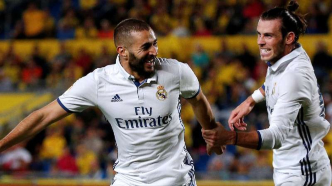 Bintang Real Madrid, Karim Benzema (kiri) dan Gareth Bale (kanan)