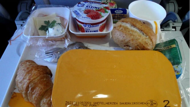 Ilustrasi makanan di pesawat.