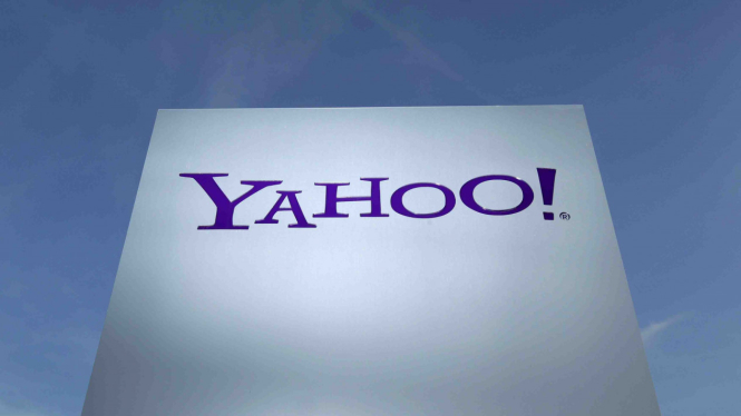 Logo Yahoo yang berada di sebuah bangunan di Rolle, Swiss