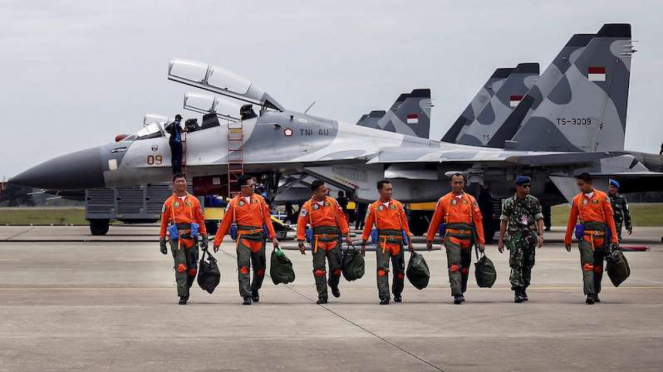 Jet tempur Sukhoi TNI buatan Rusia. 