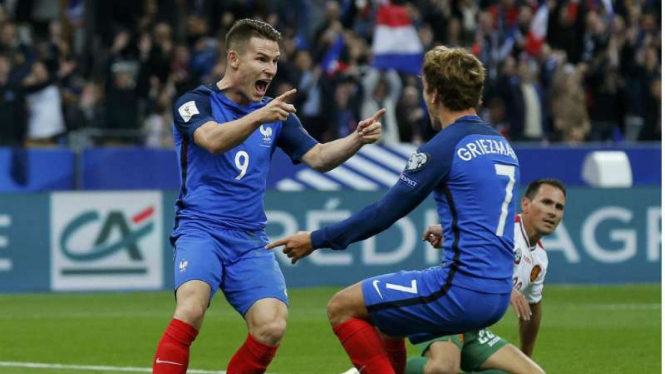 Pemain timnas Prancis, Kevin Gameiro dan Antoine Griezmann.