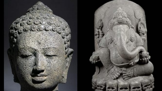 Kepala Buddha dan Arca Ganesha.