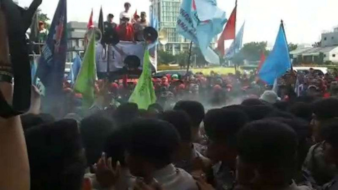 Ilustrasi demo buruh di Jakarta.