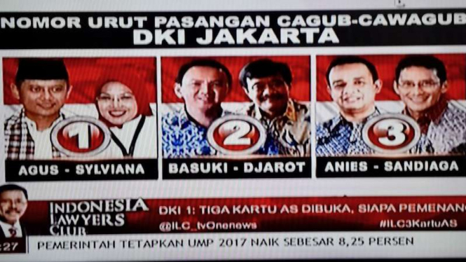 Nomor urut pasangan cagub cawagub Pilkada DKI Jakarta 2017.