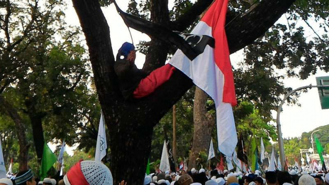 Demonstran nangkring di pohon