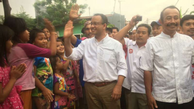 Anies Baswedan saat kampanye di Jalan Haji Nawi, Jakarta Selatan