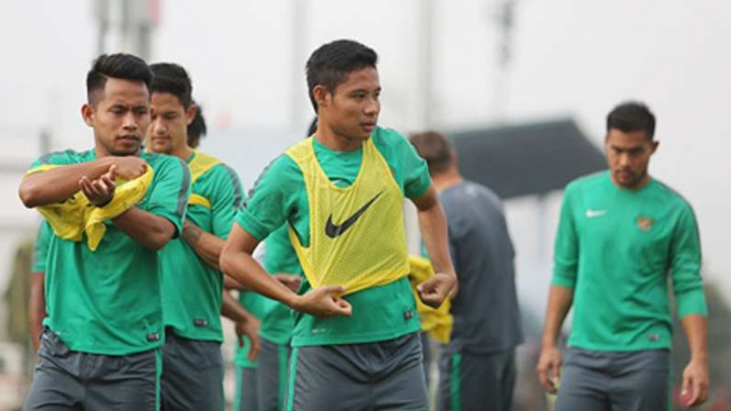 Pemain Timnas Indonesia, Evan Dimas, dalam latihan.