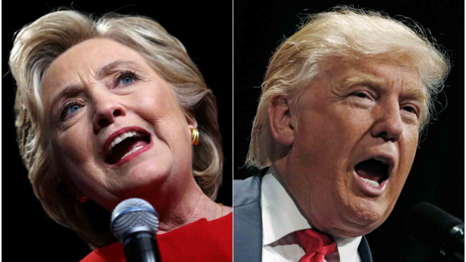 Donald Trump (kanan) dan Hillary Clinton (kiri) saat berkampanye memperebutkan kursi Presiden AS.