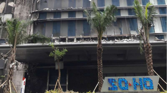 Kondisi Apartemen Neo Soho yang terbakar pada Rabu malam, 9 November 2016. 