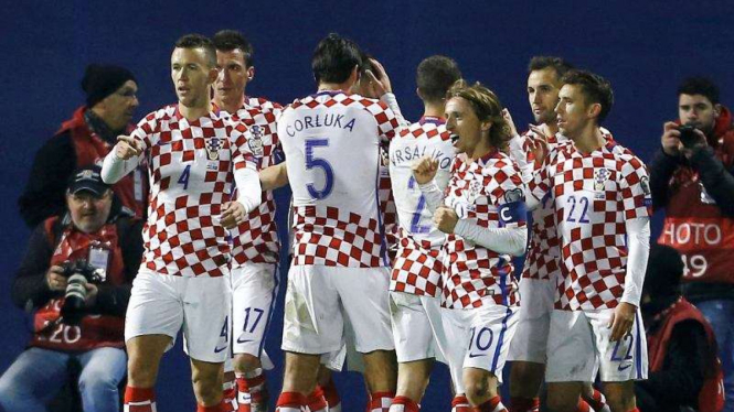 Timnas Kroasia merayakan gol. 