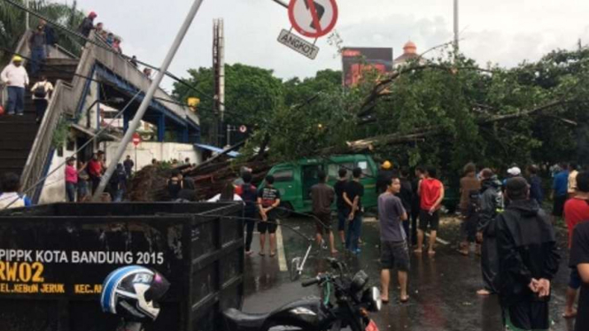 Pohon tumbang di jalan Otto Iskandardinata, Bandung.
