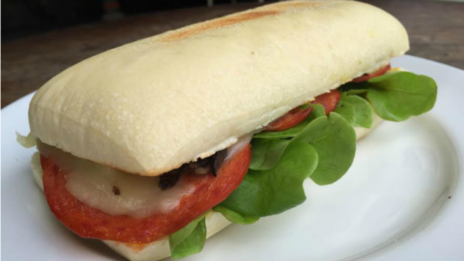 Black olive salami sandwich