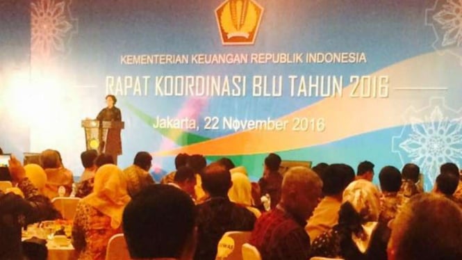 Menteri Keuangan Sri Mulyani Indrawati dalam rapat koordinasi BLU tahun 2016