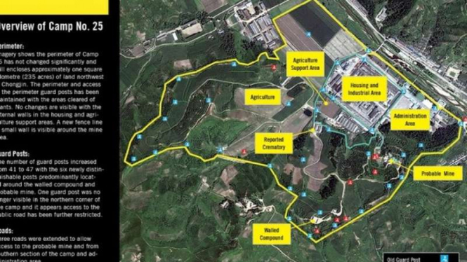 Gambar satelit enam menara di kamp 25 di Korea Utara