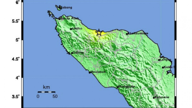Lokasi gempa 6,5 SR di Pidie Jaya,  Aceh