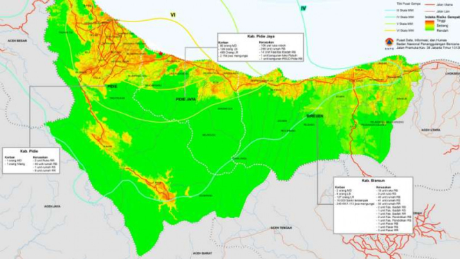 Peta Dampak Bencana Gempa Bumi Aceh 7 Desember 2016