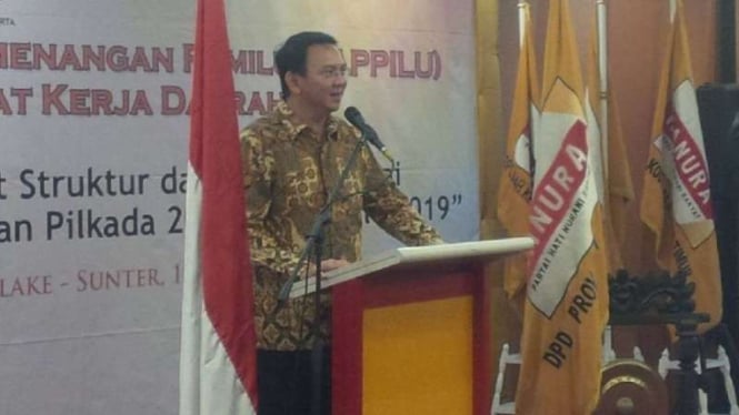 Gubernur DKI Jakarta, Basuki Tjahaja Purnama. saat menghadiri acara Bappilu Hanura beberapa waktu silam.  
