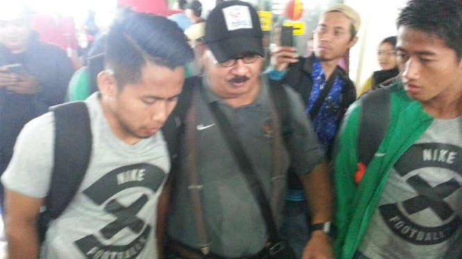 Winger Timnas Indonesia, Andik Vermansyah, saat berada di Bandara Soekarno Hatta