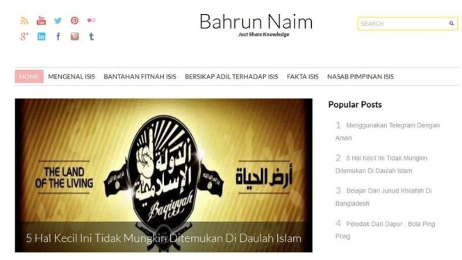 Tampilan halaman depan blog milik Bahrun Naim yang kini bisa diakses lagi oleh publik, Jumat (16/12/2016)