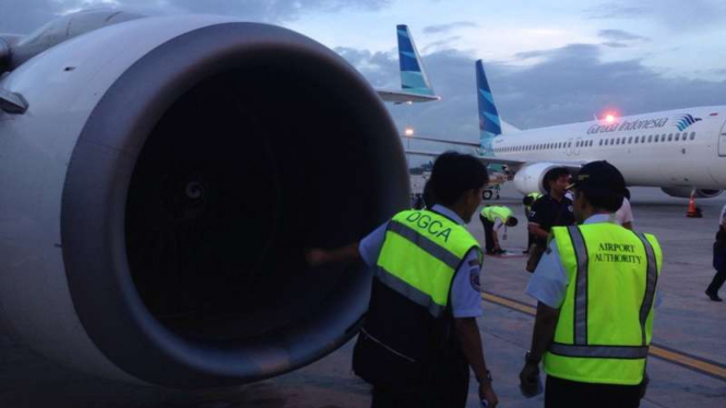 Ramp check Pesawat Garuda di Bandara Soekarno-Hatta.