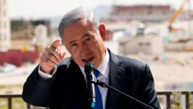 PM Israel Benjamin Netanyahu saat pidato di Tepi Barat.