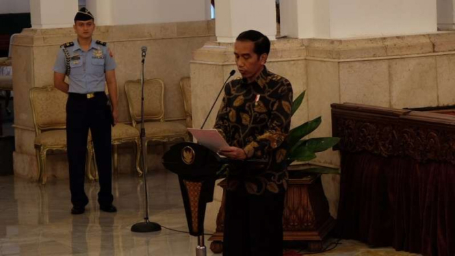 Presiden Joko Widodo beri keterangan sewindu SBSN di Istana Negara.