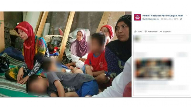 Foto anak korban kekerasan seksual yang ditayangkan di jejaring sosial facebook, Komnas Perlindungan Anak. Foto ini menuai kecaman karena melecehkan para korbannya.